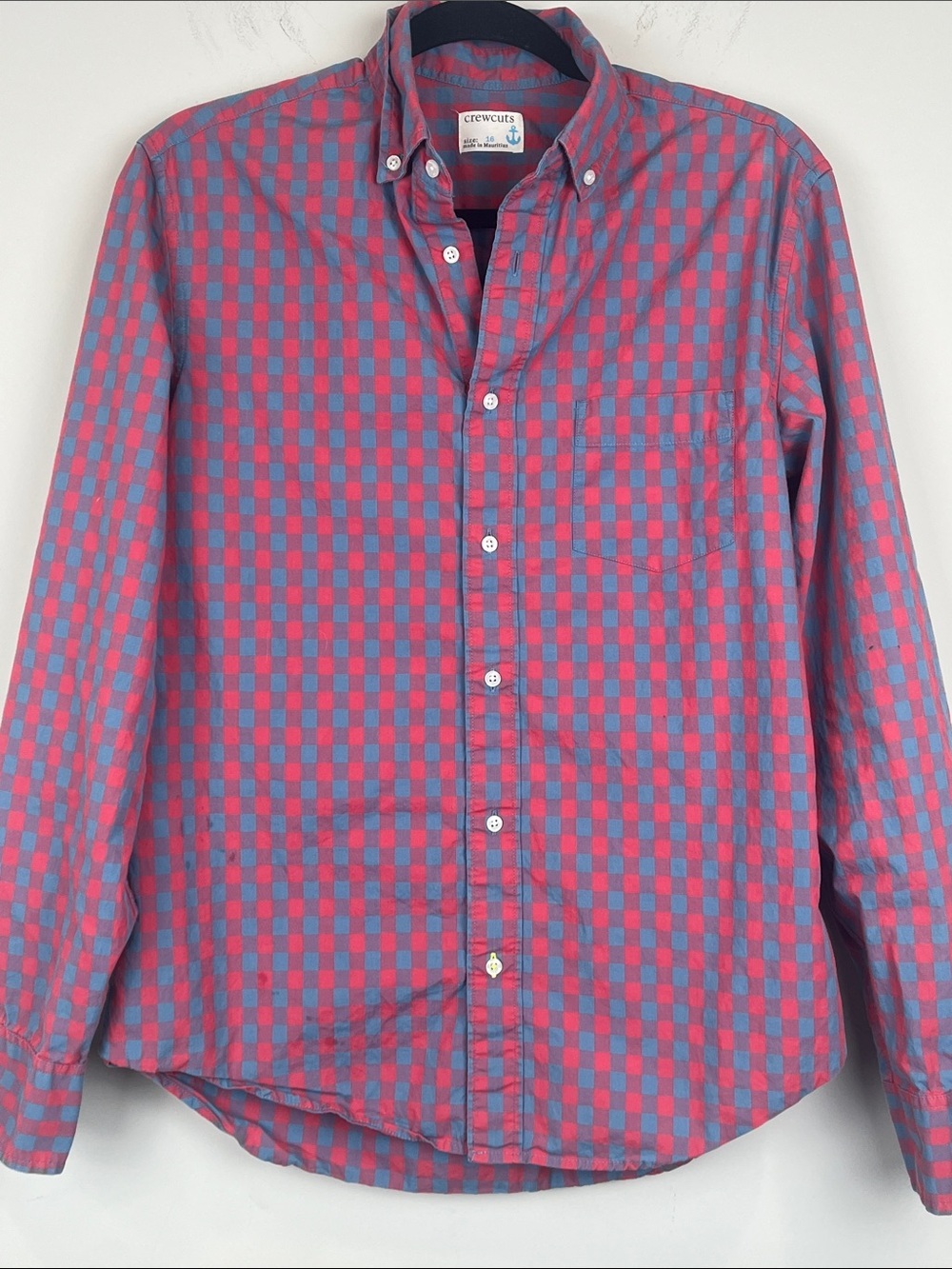 Crewcuts Red Blue Check Plaid Long-Sleeve Button-Down Shirt Size 16